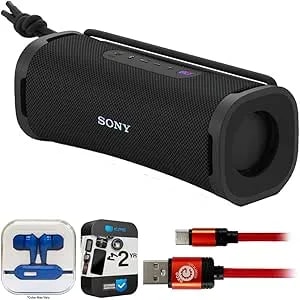 Sony srsult10/B Ult Field 1 Wireless Ultra Portable Bluetooth Compact Speaker, Black Bundle With 2 Yr Cps Protection Pack, Mizco Travelocity In-Ear Headphone & 6ft Type-C Charge & Sync Usb Cable