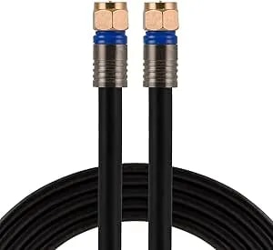Ge rg6 Coaxial Cable, 25 Ft. F-Type Connectors, Quad Shielded Coax Cable, 3 Ghz Digital, In-Wall Rated, Ideal For Tv Antenna, Dvr, Vcr, Satellite, Cable Box, Home Theater, Black, 33531