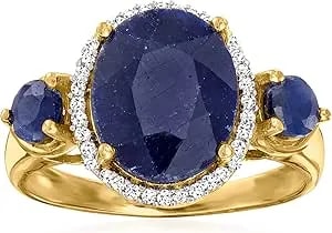 Ross-Simons 4.70 Ct. T.W. Sapphire Ring With .14 Ct. T.W. Diamonds In 18kt Gold Over Sterling
