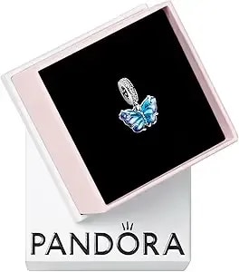 Pandora Blue Murano Glass Butterfly Dangle Charm - Compatible With Pandora Moments - Gift For Her - Sterling Silver & Murano Glass With Cubic Zirconia - With Gift Box