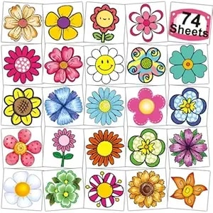 Charlent Flower Temporary Tattoos For Kids - 74 Individually Sheets Flower Tattoos Stickers For Girls Birthday Party Favors Goodie Bag Fillers