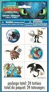 How To Train Your Dragon Party Temporary Tattoos - Assorted Designs - 24 Pcs