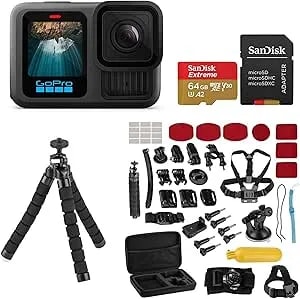 Gopro HERO13 Black - Waterproof Action Camera With 5.3K60 Video, 27MP Photo, Bundle With Froggi Extreme Sport 47-Pc Accessories Kit, 64GB Microsd Card (HERO13 Black)