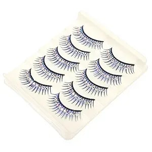 5 Pairs Fake Eyelashes Diamond Wispy Lashes Blue Shimmer Dense Dramatic Eyelashes Faux Lashes Volume Lashes False Eyeliner Sticker For Makeup Dancing