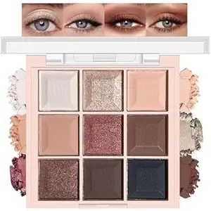 9 Colors Smoky Matte Shimmer Eyeshadow Palette For Women, Nude Rose Gold Light Medium Gray Wine Brown Purple, High Pigmented Primers Powder Palet De Sombras De Ojos (9 Colors-Rose Gold Nude)