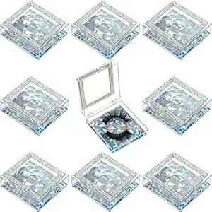 Blulu 8 Pcs 3d Empty Eyelash Case, Glitter Lash Cluster Box Square Eyelash Storage Boxes With Glitter Paper And Clear Tray For Women(Silver)