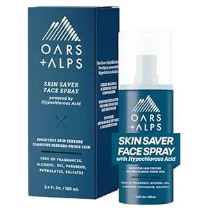 Oars + Alps Skin Saver Facial Spray For Sensitive Skin, Face Spray With Hypochlorous Acid For Breakouts, Itchy, Acne- Prone Skin, Rashes, Redness, Workouts, Traveling, Safe & Clean Ingredients, 3.4oz