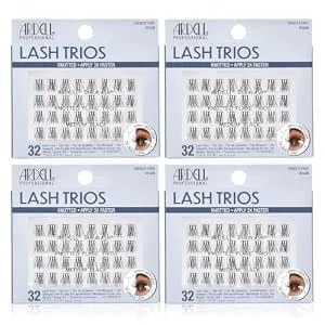 Ardell Knotted Flare Lashes Trios Lash Clusters Medium Black, 32 Ct, 4 Pack - Pre-Grouped Individual False Eyelashes Segments For Customizable Volume, Reusable Diy Lash Extensions