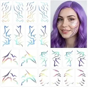 20 Pcs Kpop Theme Temporary Tattoos Cosplay Tattoos Stickers Kpop Themed Cosplay Accessories Holographic Waterproof Tattoo For Party(Colorful Laser)