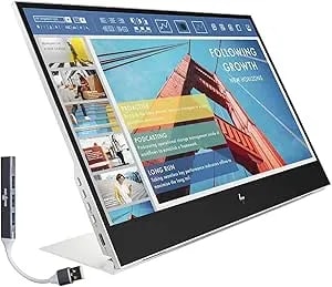 Hp e14 g4 14" Fhd Ips Portable Monitor With 5ms Response Time, Anti-Glare, Flicker Free, 400 Nits Brightness, Usb-C & Dockztorm Usb Port Expander, Silver Color (1b065aa#ac3)