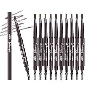 12pcs Dark Brown Waterproof Eyebrow Pencils For Women, Retractable Dual-End Eye Brow Pencil With Brush, Triangular Tip Design, Easier To Define And Fill In Eyebrows For Natural Brow Shape