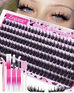 Wispy Lash Clusters Kit Manga Eyelash Clusters 12-16mm D Curly Fluff Lashes Clusters Kit Manga Cluster Eyelash Extensions Anime Individual Lashes Kit With Lash Bond&Seal Tweezers Brushes By Zegaine