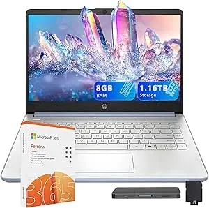 Hp Stream 14" Hd Laptop For Student & Business, Intel Processor n150, 8gb Ram, 1.16tb Storage (128gb Ufs+1tb Docking Station Set), Intel Graphics, 1 Year Office 365, Copilot, Wi-Fi 6, Win 11 S, Blue