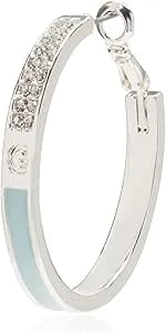 Guess Silvertone Pave Crystal Glass Stone And Light Blue Hoop Earrings