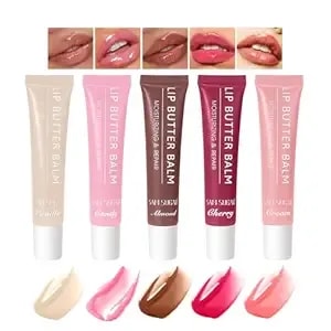 5 Colors Butter Lip Balm Hydrating Lip Gloss, High Shine Nude Color Lip Tint Finish Lip Glow Oil, Lipgloss Lip Care Makeup Gift, Lip Gloss For Women