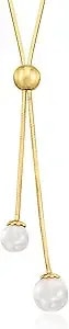Ross-Simons Italian 6-8mm Cultured Pearl Lariat Necklace In 18kt Gold Over Sterling. 22 Inches