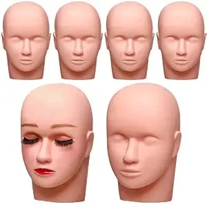 Reginary 6 Pcs Lash Mannequin Head Silicone Plastic Makeup Training Heads For Makeup Eyelash Grafting Massage And Esthetics Practice(White)