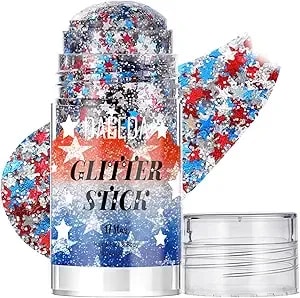 Dageda Red White Blue Body Glitter Stick,4th Of July Accessories Hair Face Glitter Makeup For Women,Patriotic Glitters Face Paint Stick,Memorial Day Fourth Of July Outfits For Girls,Star, 1.12 Oz