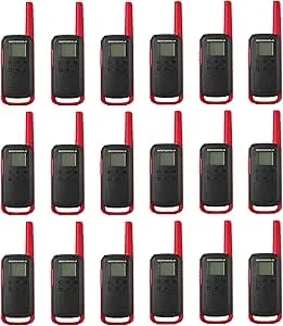 Motorola Solutions, Portable Frs, t210, Talkabout, Two-Way Radios, Rechargeable, 22 Channel, 20 Mile, Black W/Red, 12 Pack