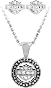 Harley-Davidson Women'S White Crystal B&S Necklace & Earring Set hds0002-18