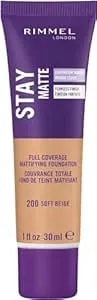 Rimmel London Stay Matte Liquid Mousse - 200 Soft Beige - Foundation, Lightweight, Shine Control, Oil-Free, 1oz