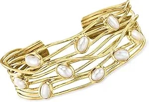 Ross-Simons 7x5mm Cultured Pearl Highway Cuff Bracelet In 18kt Gold Over Sterling