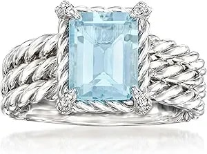 Ross-Simons 3.00 Carat Sky Blue Topaz Ring With White Topaz In Sterling Silver