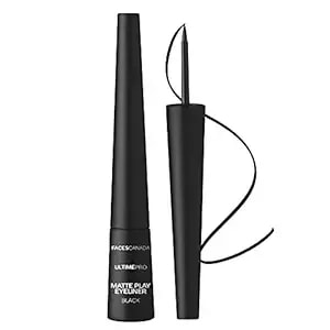 Facescanada Matte Play Liquid Eyeliner, Black, Blue, Smooth Matte Finish, 24 Hrs Long Stay, Waterproof, Smudgeproof, Fade Proof, Fine Tip Precise Application, Dermatologically Tested, Black, 0.08 Oz