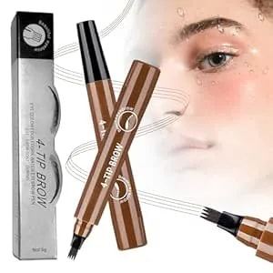 2026 Upgraded Microblading Eyebrow Pencil, Magic Eyebrow Contouring Pencil With A Micro-Fork Tip, Premium 3d Waterproof 4 Tipped Spoolie Brush Precise Brow Pen Natural Makeup Effect (Dark Brown)