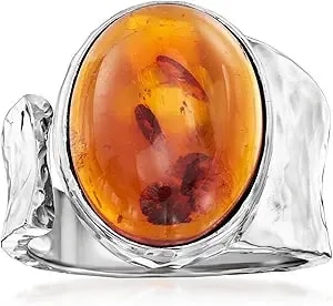 Ross-Simons Amber Hammered Open-Wrap Ring In Sterling Silver