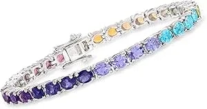 Ross-Simons Fire Opal And 10.50 Ct. T.W. Multi-Gemstone Tennis Bracelet In Sterling Silver