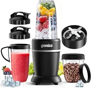 Ganiza Smoothie Blender Max 1300w, Personal Kitchen Blender & Grinder Combo - 23 Oz, (2) 37 Oz To-Go Cups, 6-Leaf Blade, Portable Maker For Smoothies, Shakes, Frozen Drinks, Sauces, Coffee Beans, Nuts