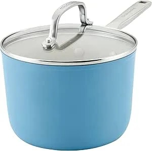 Kitchenaid Hard Anodized Ceramic Nonstick Cookware Sauce Pan With Lid, 3 Quart - Blue Velvet