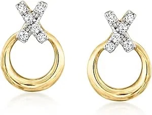 Ross-Simons 0.10 Ct. T.W. Diamond Xo Earrings In 14kt Yellow Gold
