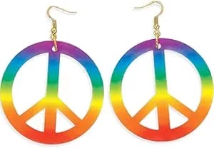 Multicolor Tie Dye Peace Plastic Earrings - 6" X 5.75" - Unique Handcrafted Fashion Accessory (1 Pair)