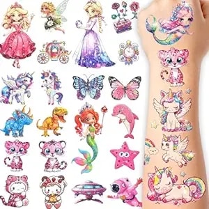 Glitter Temporary Tattoos For Kids, 36 Sheets 240 Sparkly Designs, Waterproof Fake Tattoo Stickers For Girls & Boys, Mermaid Unicorn Princess Butterfly Dinosaur Animal & Space, Party Favors