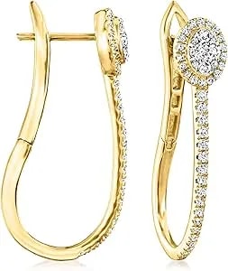Ross-Simons 0.50 Ct. T.W. Diamond Cluster Elongated Hoop Earrings In 18kt Gold Over Sterling