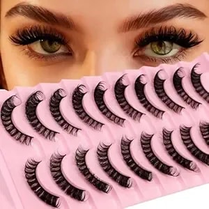 False Eyelashes 10 Pairs Pack, 3d Fluffy Russian Strip Lashes D Curl Natural Look Faux Mink Lash Extension Dramatic Volume Fake Eyelashes Reusable Thick Eye Lash Style C