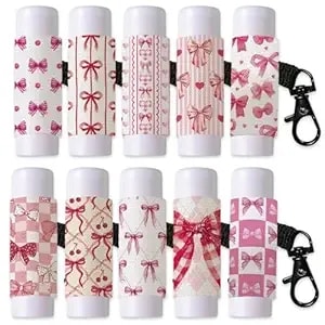 10pcs Bow Lip Balm Holder Keychain Portable Bowknot Lipstick Holders Pouch With Metel Clasp Cute Clip On Lip Gloss Keychain Sleeve For Woman Chapstick Lipbalm Storage Purse Bag Accessories