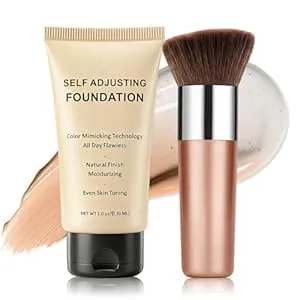 Color Changing Foundation For Mature Skin,Color Self-Adjusting Foundation,Hydrating & Breathable Foundation Makeup With Skincare-Infused,Includes Brush,1.01 Fl.Oz - 02 Medium