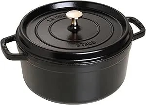 Staub Cast Iron Dutch Oven 5.5-Qt Round Cocotte, Made In France, Serves 5-6, Black Matte