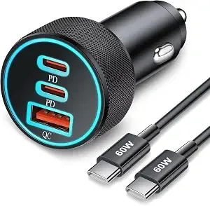 67w 3-Port Super Fast Type C Car Charger Usb C For Samsung s26 s25 s24 s23 - Iphone 17/16/15 Pro Max, Android, Cigarette Lighter Usb Charger Car Phone Adapter Accessories For Men Women + 3ft Usb-C Cable