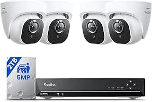 Reolink Smart 5mp 8ch Home Security Camera System, 4pcs Wired Poe Ip Cameras Outdoor With Person/Pet/Vehicle Detection, 4k 8ch Nvr With 2tb Hdd For 24-7 Recording, rlk8-520d4-5mp