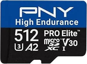 PNY 512GB PRO Elite™ High Endurance C10 U3 V30 A2 Microsdxc – Up To 137.6K Continuous Recording Hours, Up To 100/90MB/S Read/Write, 4K UHD, Full HD, UHS-I, Surveillance, Home Security, Dash Cam