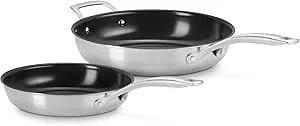 Essential Stainless Steel Set Of 2 Non-Stick Round Frying Pan, 9.5" And 11 "