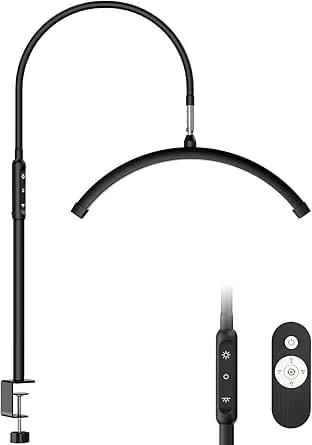 Mznoo Half Moon Light With Clamp, Led Manicure Table Lamp, Desk Lamp For Nail Desk, Eyelash Extensions, Skincare And Tattoo, 5 Brightness Levels And 5 Color Modes, Remote Control (Black)