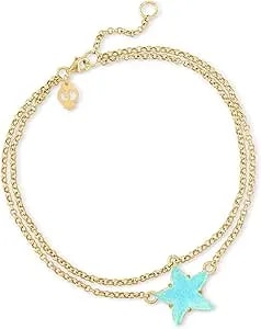 Ross-Simons Italian Tagliamonte Light Blue Venetian Glass Starfish Anklet In 18kt Gold Over Sterling. 9 Inches
