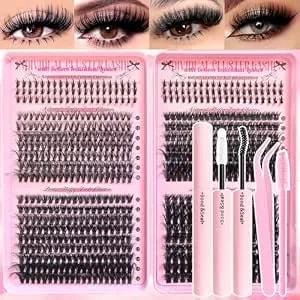 Lash Clusters Kit 32 Top And 6 Bottom Eyelashes, Wispy Natural Fluffy Lashes Clusters Extensions, 10-16mm 40d 60d 80d 100d D Curl Lash Thick Kit (Bond And Seal, Glue Eyelash Brush Tweezer)