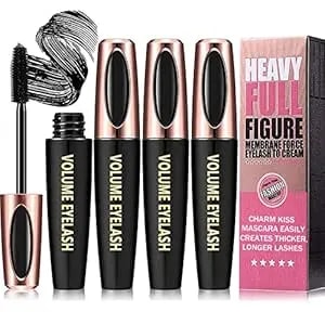 3 Pack 4d Silk Fiber Lash Mascara, Waterproof Smudge-Proof Thickening Lengthening Mascara Black, All Day Exquisitely Full, Long, Thick, Long-Lasting No Flaking Lash Extensions