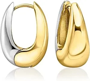 Ross-Simons Silver And 14kt Gold-Plated Oval Hoop Earrings
